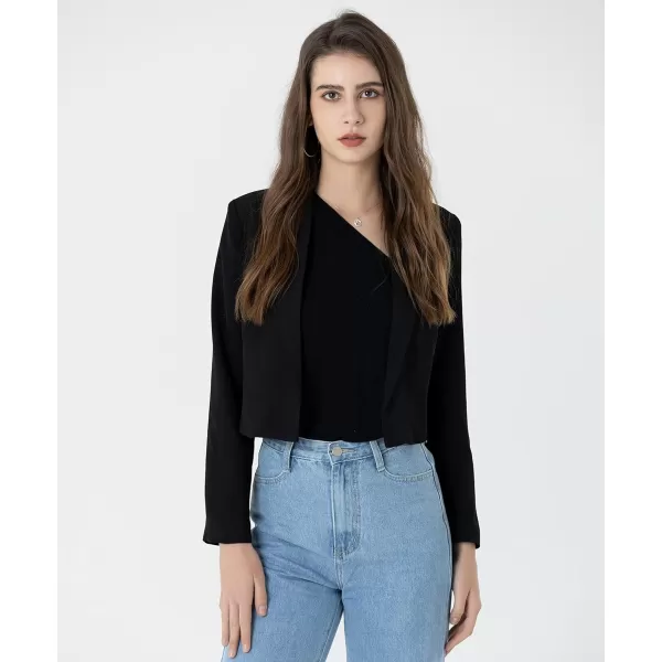 Beninos Womens Casual Blazers Open Front Crop Blazer JacketBlack