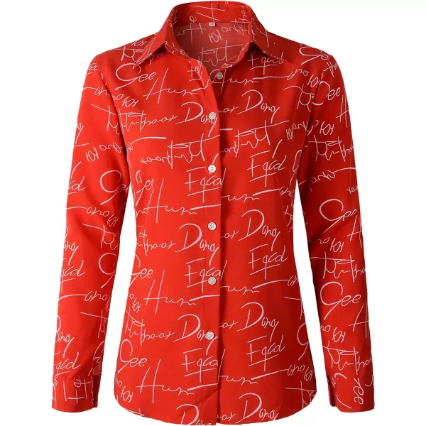Beninos Womens Casual Blouses Long Sleeve Button Down Shirt111 Red
