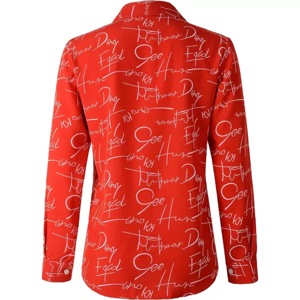 Beninos Womens Casual Blouses Long Sleeve Button Down Shirt111 Red