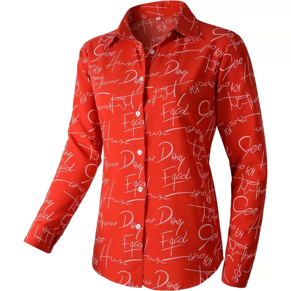 Beninos Womens Casual Blouses Long Sleeve Button Down Shirt111 Red