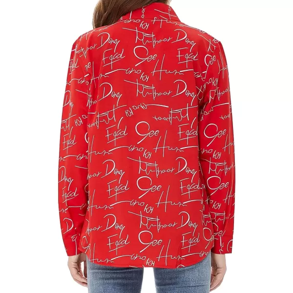 Beninos Womens Casual Blouses Long Sleeve Button Down Shirt111 Red