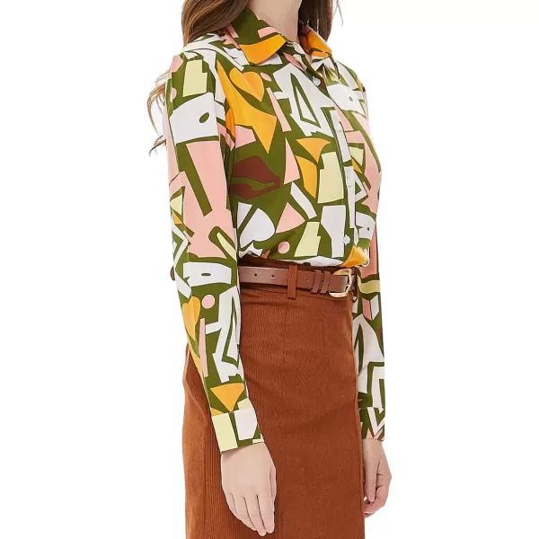 Beninos Womens Casual Blouses Long Sleeve Button Down Shirt1910 Green