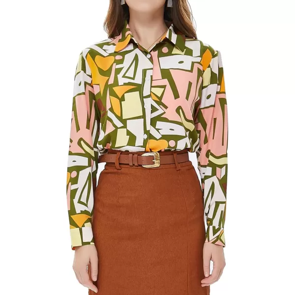 Beninos Womens Casual Blouses Long Sleeve Button Down Shirt1910 Green