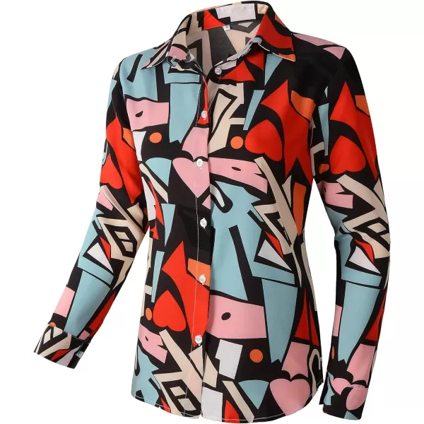 Beninos Womens Casual Blouses Long Sleeve Button Down Shirt1910 Red Black