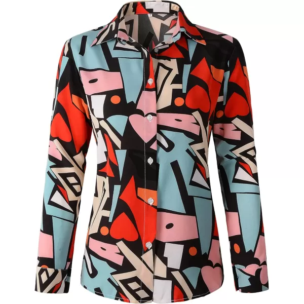 Beninos Womens Casual Blouses Long Sleeve Button Down Shirt1910 Red Black