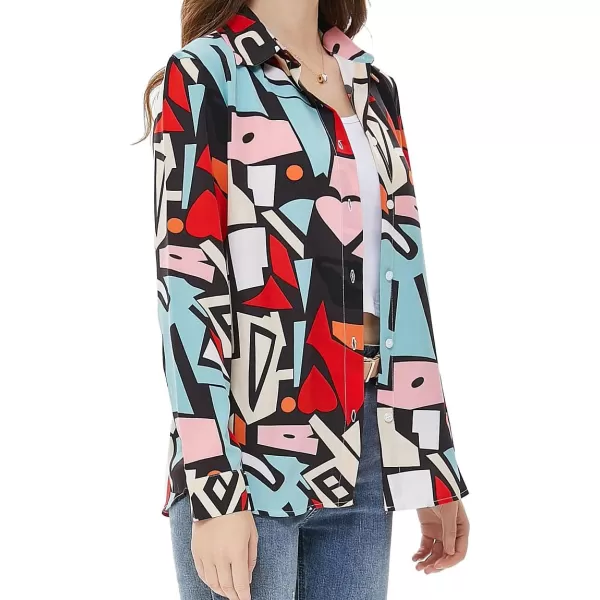 Beninos Womens Casual Blouses Long Sleeve Button Down Shirt1910 Red Black