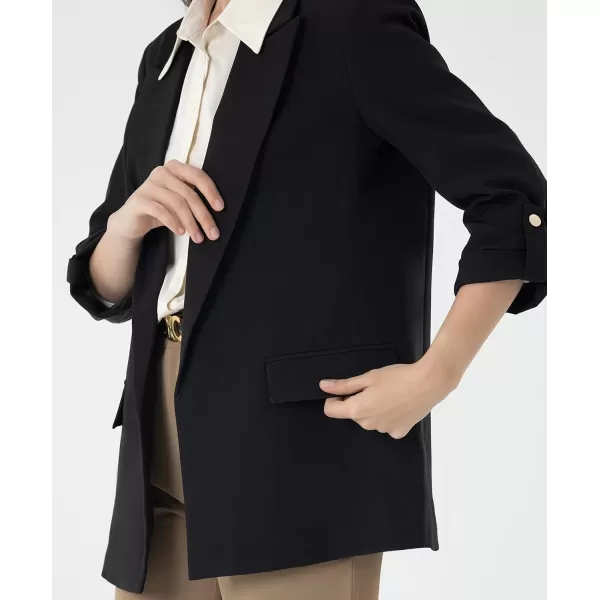 Beninos Womens Casual Long Blazers 34 Sleeve Open Front Blazer JacketsBlack