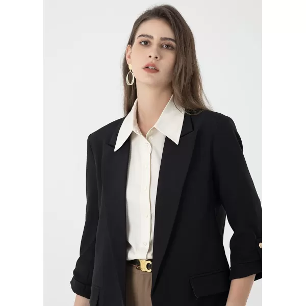 Beninos Womens Casual Long Blazers 34 Sleeve Open Front Blazer JacketsBlack