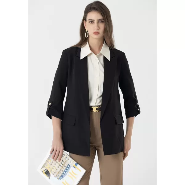 Beninos Womens Casual Long Blazers 34 Sleeve Open Front Blazer JacketsBlack