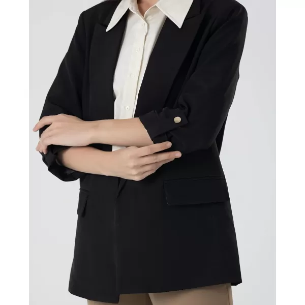 Beninos Womens Casual Long Blazers 34 Sleeve Open Front Blazer JacketsBlack