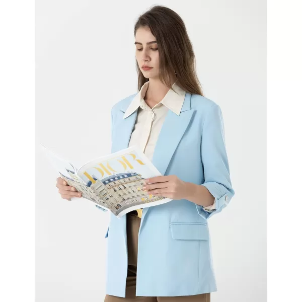 Beninos Womens Casual Long Blazers 34 Sleeve Open Front Blazer JacketsLight Blue