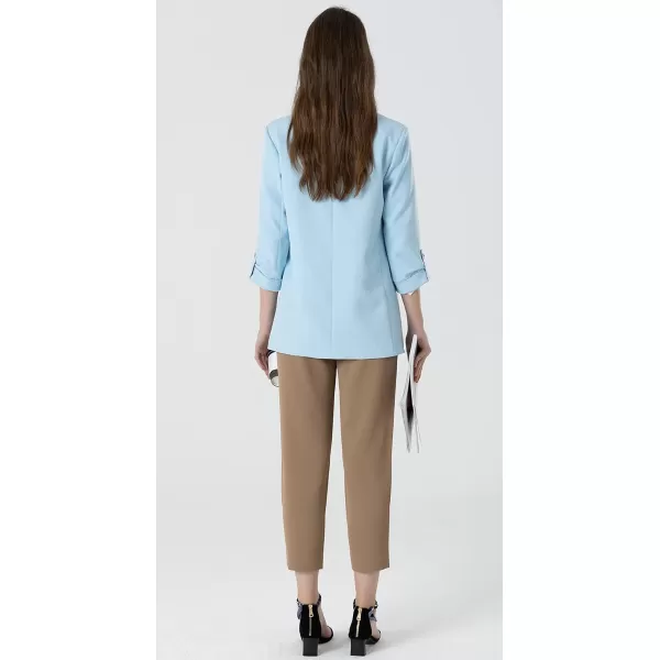 Beninos Womens Casual Long Blazers 34 Sleeve Open Front Blazer JacketsLight Blue