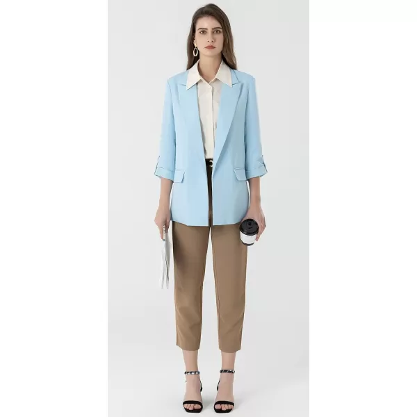 Beninos Womens Casual Long Blazers 34 Sleeve Open Front Blazer JacketsLight Blue