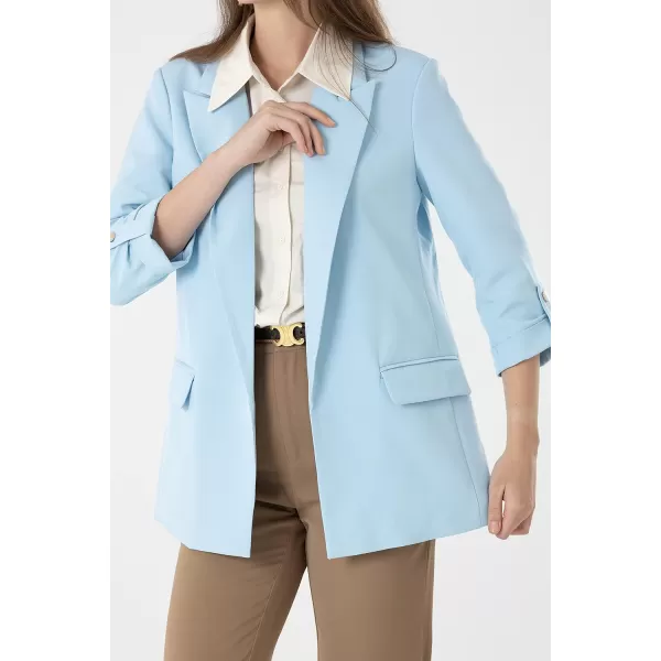 Beninos Womens Casual Long Blazers 34 Sleeve Open Front Blazer JacketsLight Blue