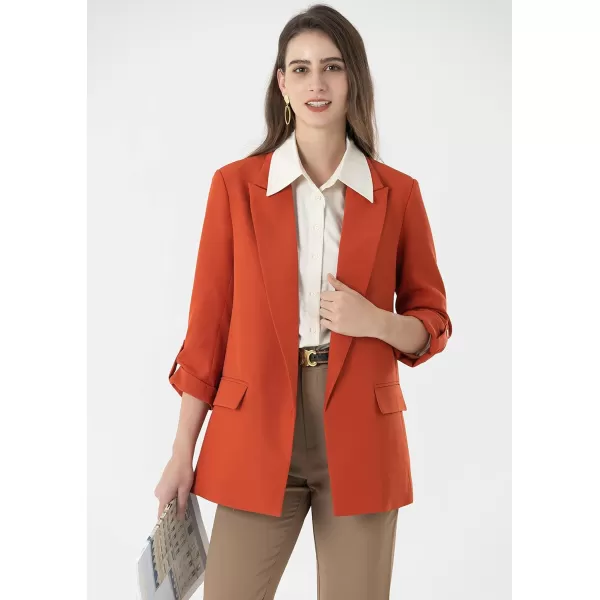 Beninos Womens Casual Long Blazers 34 Sleeve Open Front Blazer JacketsOrange