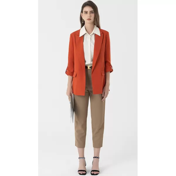 Beninos Womens Casual Long Blazers 34 Sleeve Open Front Blazer JacketsOrange