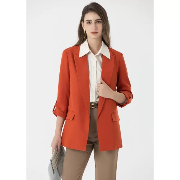 Beninos Womens Casual Long Blazers 34 Sleeve Open Front Blazer JacketsOrange