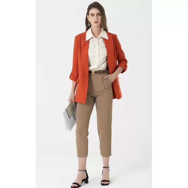 Beninos Womens Casual Long Blazers 34 Sleeve Open Front Blazer JacketsOrange