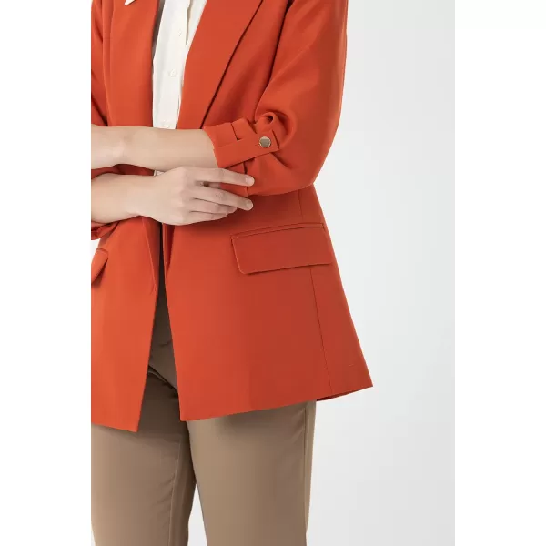 Beninos Womens Casual Long Blazers 34 Sleeve Open Front Blazer JacketsOrange