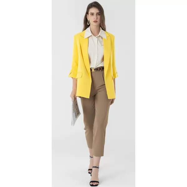 Beninos Womens Casual Long Blazers 34 Sleeve Open Front Blazer JacketsYellow