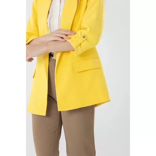 Beninos Womens Casual Long Blazers 34 Sleeve Open Front Blazer JacketsYellow