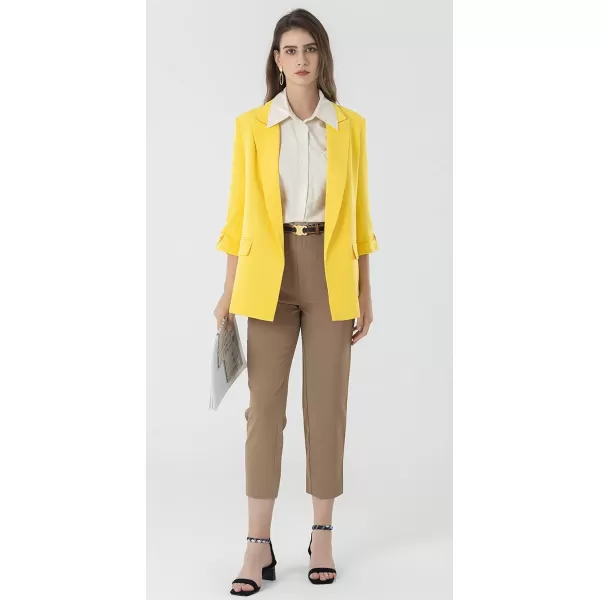 Beninos Womens Casual Long Blazers 34 Sleeve Open Front Blazer JacketsYellow