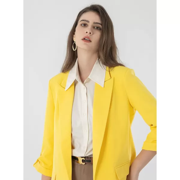 Beninos Womens Casual Long Blazers 34 Sleeve Open Front Blazer JacketsYellow