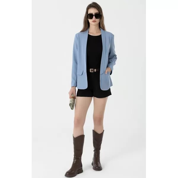 Beninos Womens Casual Long Sleeve Blazer Jackets with No ButtonLight Blue