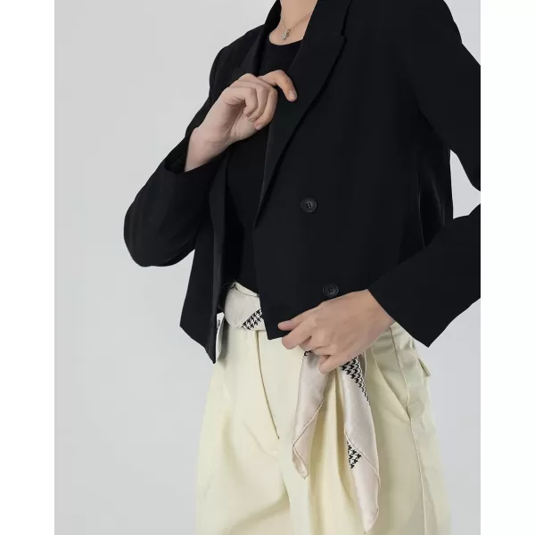 Beninos Womens Double Breasted Crop Blazer JacketsBlack