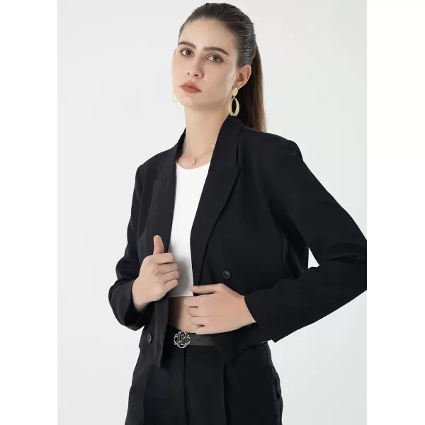 Beninos Womens Double Breasted Crop Blazer JacketsBlack
