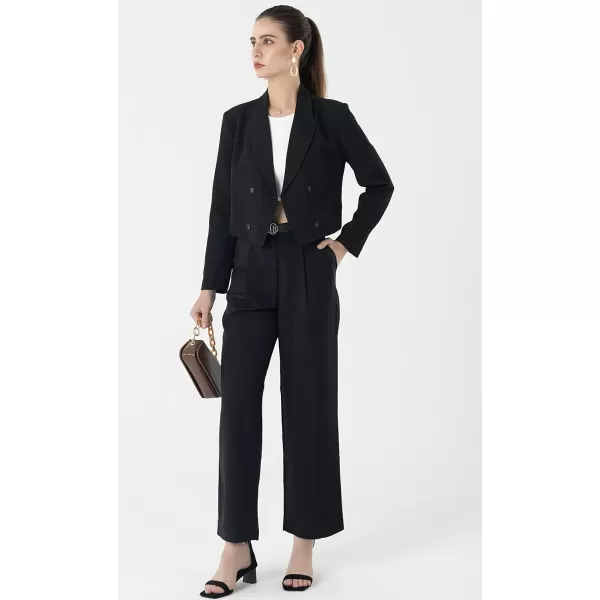 Beninos Womens Double Breasted Crop Blazer JacketsBlack
