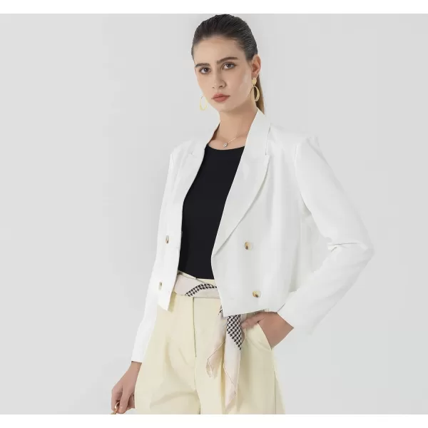 Beninos Womens Double Breasted Crop Blazer JacketsWhite