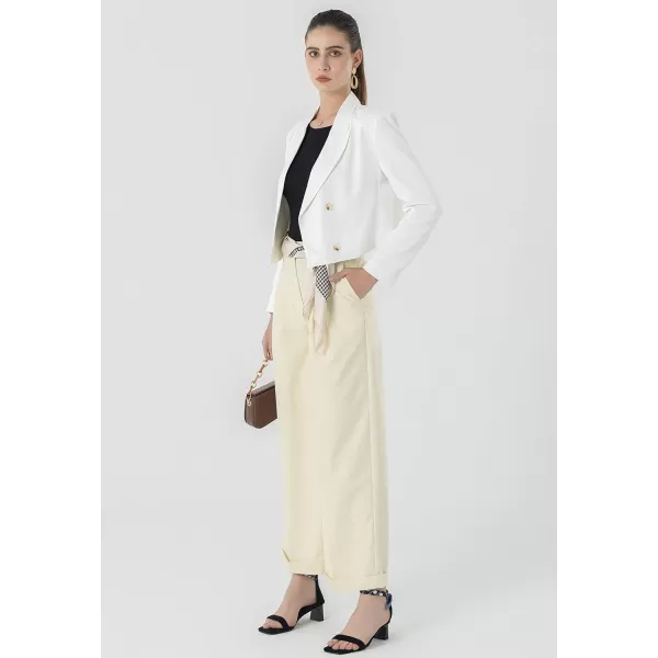 Beninos Womens Double Breasted Crop Blazer JacketsWhite