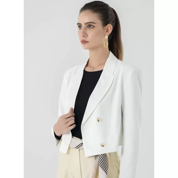 Beninos Womens Double Breasted Crop Blazer JacketsWhite