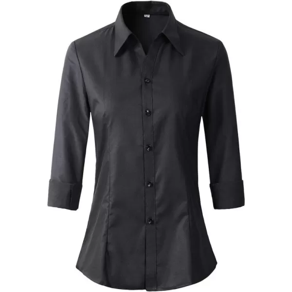 Beninos Long Sleeve V Neck Office Formal Casual Button Down Shirt Blouse for Women Fit XSXLBlack