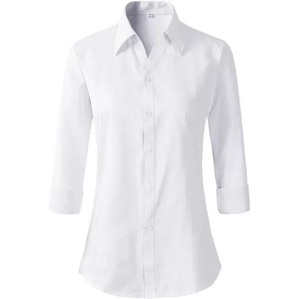 Beninos Long Sleeve V Neck Office Formal Casual Button Down Shirt Blouse for Women Fit XSXLWhite