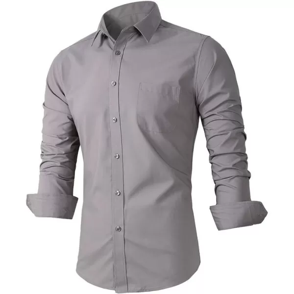 Beninos Mens Slim Fit Solid Point Collar Button Down Dress ShirtGrey