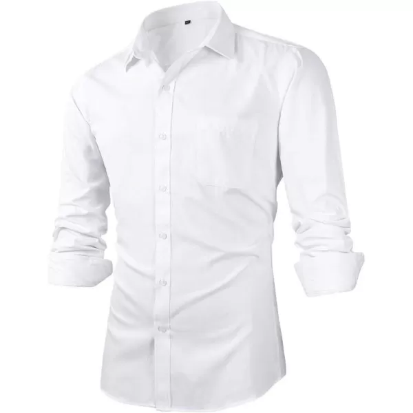 Beninos Mens Slim Fit Solid Point Collar Button Down Dress ShirtWhite
