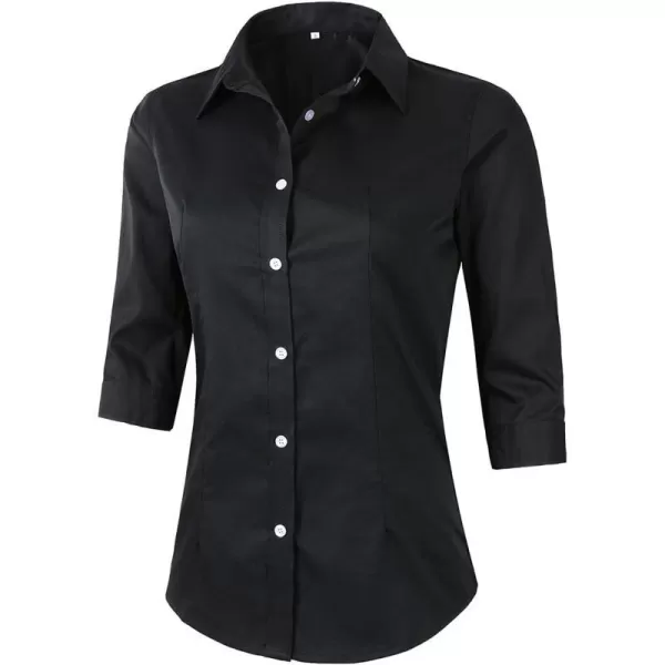 Beninos Womens 34 Sleeve Formal Work Wear White Button Down ShirtBlack