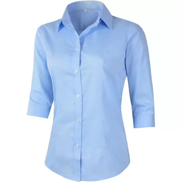 Beninos Womens 34 Sleeve Formal Work Wear White Button Down ShirtLight Blue