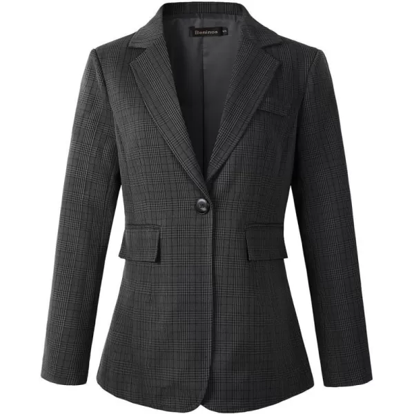 Beninos Womens Casual Blazers One Button Plaid Blazer JacketDeep Grey