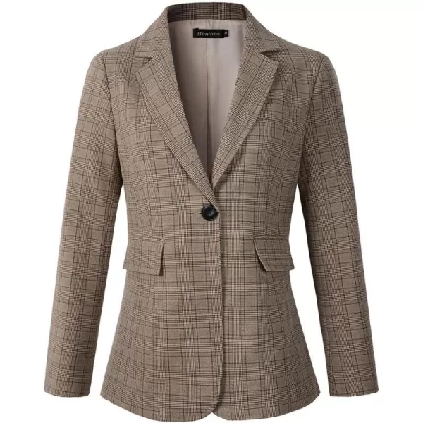 Beninos Womens Casual Blazers One Button Plaid Blazer JacketKhaki