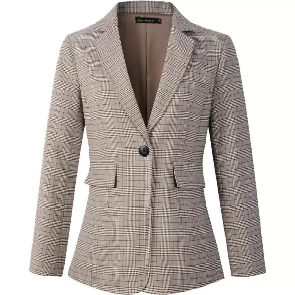 Beninos Womens Casual Blazers One Button Plaid Blazer JacketLight Khaki