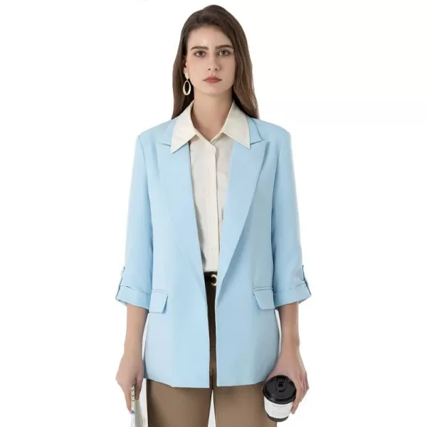 Beninos Womens Casual Long Blazers 34 Sleeve Open Front Blazer JacketsLight Blue