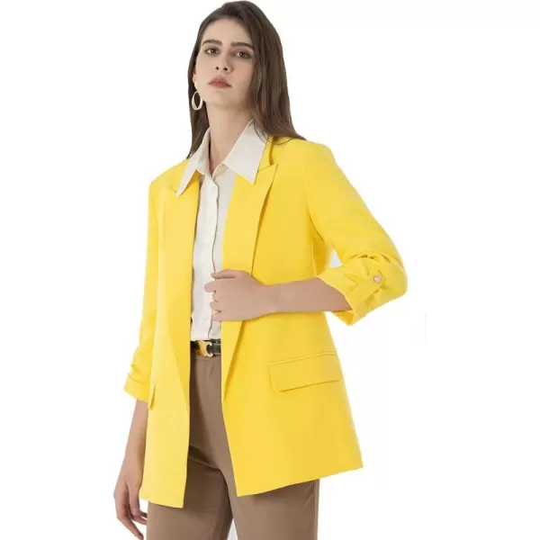 Beninos Womens Casual Long Blazers 34 Sleeve Open Front Blazer JacketsYellow