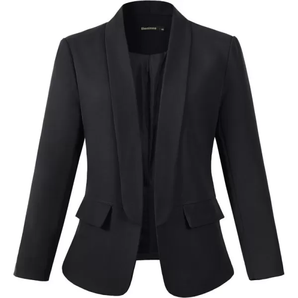 Beninos Womens Casual Long Sleeve Blazer Jackets with No ButtonBlack