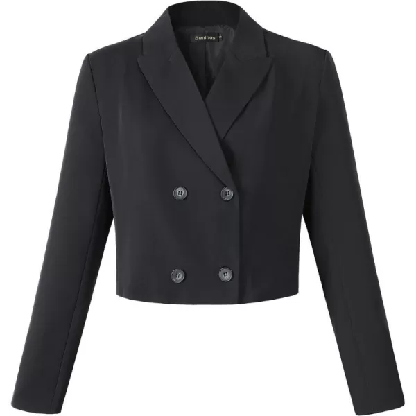 Beninos Womens Double Breasted Crop Blazer JacketsBlack