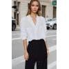 imageBeninos Dressy Casual Tops Business Work Blouses Short Sleeve White Collared V Neck TshirtWhite