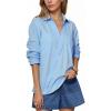 imageBeninos Dressy Casual Tops Business Work Blouses Short Sleeve White Collared V Neck TshirtLight Blue