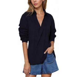 imageBeninos Dressy Casual Tops Business Work Blouses Short Sleeve White Collared V Neck TshirtBlack